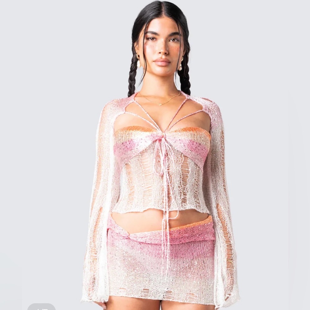 Finesse Vanessa Pink Sequin Knit Top XS/S cc10-26